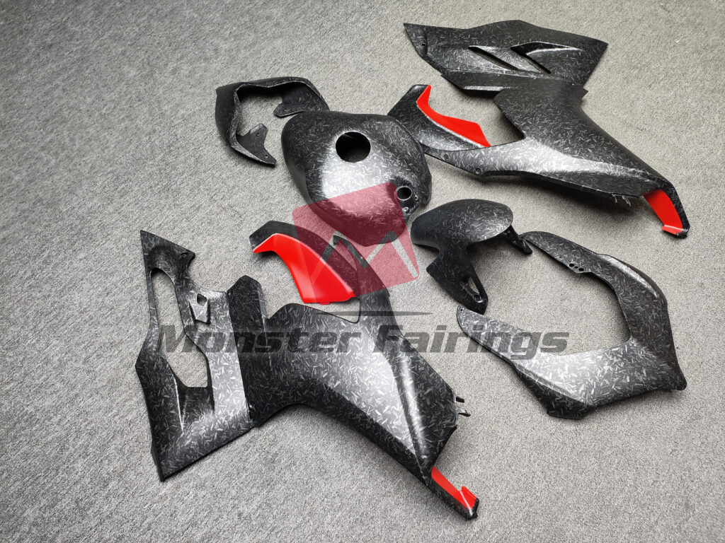 Ducati Panigale V2 custom ABS fairings 2020 - 2024 in Matte Forged Carbon Fiber Style With Red - durable replacement kit, Monster Fairings
