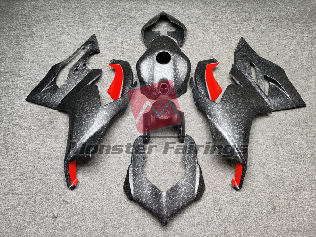 Ducati Panigale V2 2020 - 2024 Matte Forged Carbon Fiber Style With Red ABS fairings - custom motorcycle bodywork kit by Monster Fairings