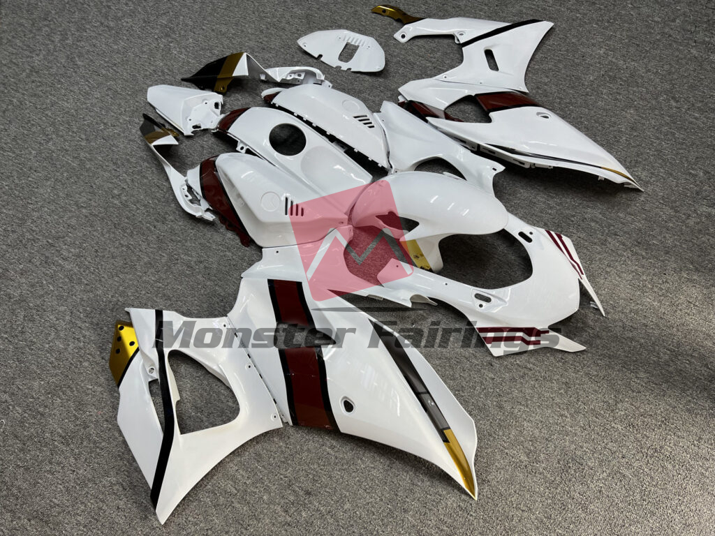 Gloss White With Black & Maroon ABS fairings for Yamaha R7 2021 - 2025 - premium OEM fit kit by Monster Fairings