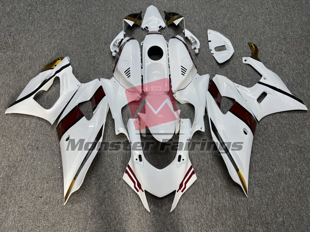 Yamaha R7 2021 - 2025 Gloss White With Black & Maroon ABS fairings - custom motorcycle bodywork kit by Monster Fairings