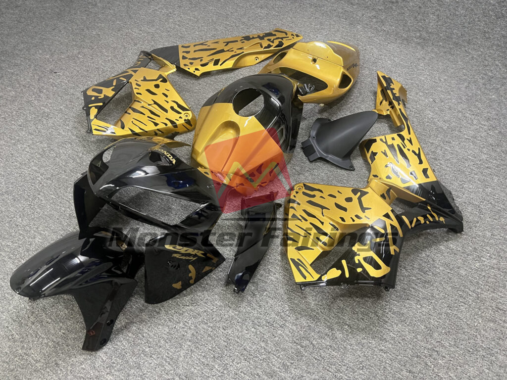 Honda CBR600RR custom ABS fairings 2005 - 2006 in Gloss Black & Gold Cheetah - durable replacement kit, Monster Fairings