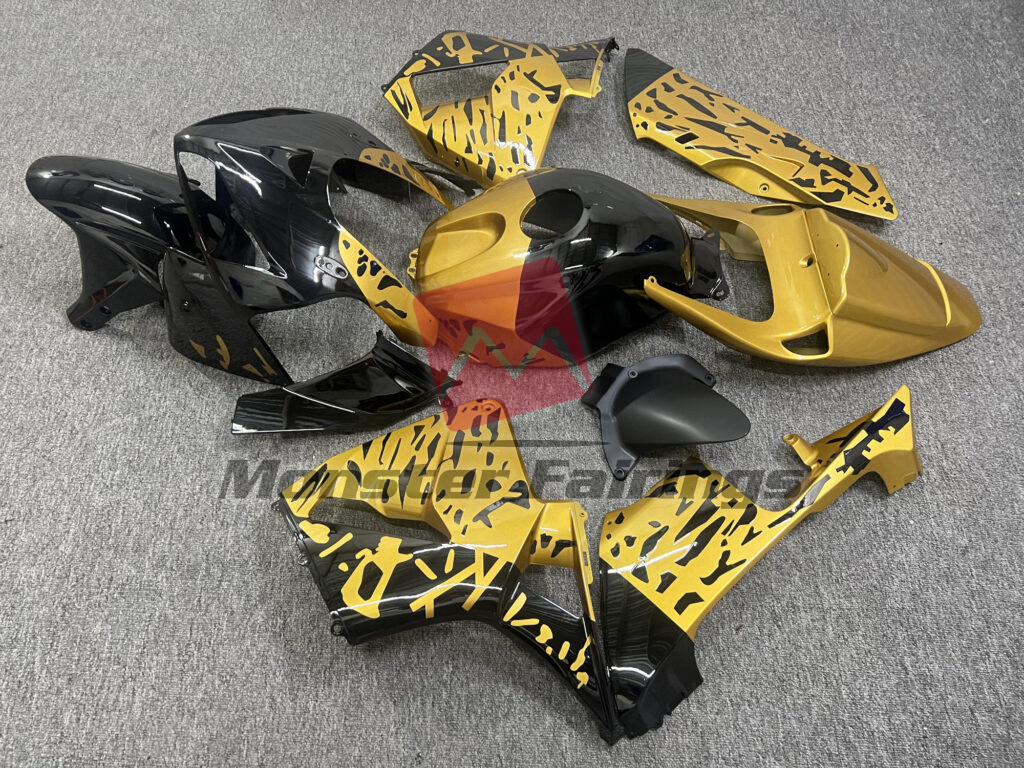 2005 - 2006 Honda CBR600RR Gloss Black & Gold Cheetah fairing set - ABS injection, custom painted by Monster Fairings