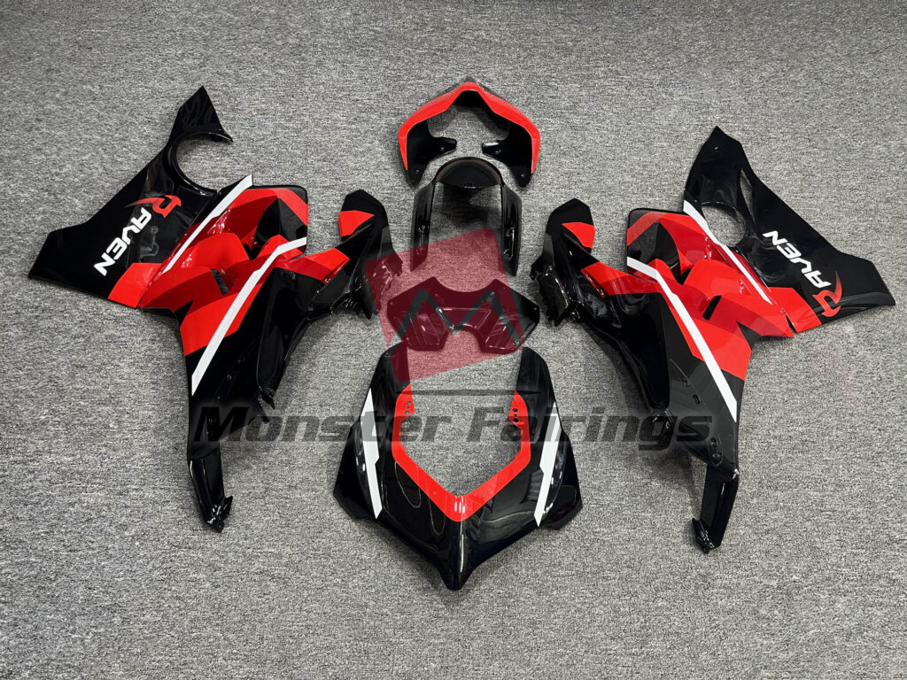 Ducati Panigale V4/V4S 2020 - 2021 Gloss Black & Red With White ABS fairings - custom motorcycle bodywork kit by Monster Fairings