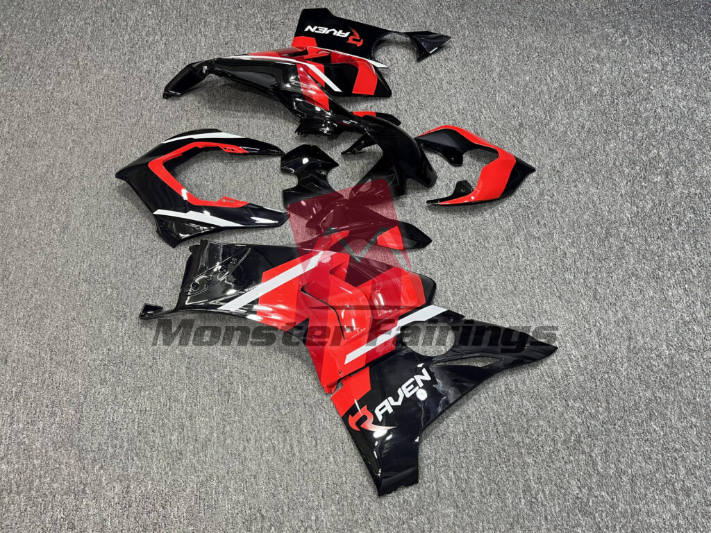 Ducati Panigale V4/V4S custom ABS fairings 2020 - 2021 in Gloss Black & Red With White - durable replacement kit, Monster Fairings