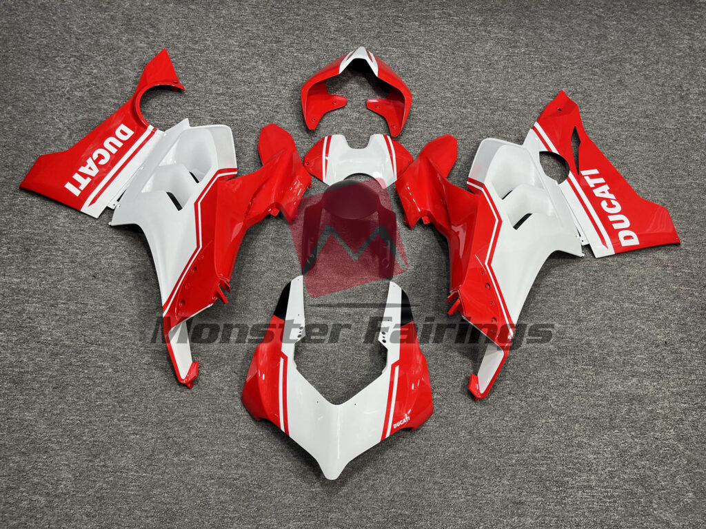 Ducati Panigale V4/V4S 2020 - 2021 Gloss Red & White ABS fairings - custom motorcycle bodywork kit by Monster Fairings