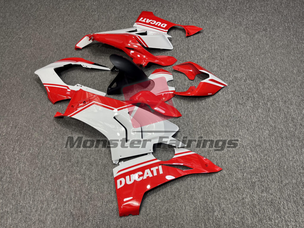 Ducati Panigale V4/V4S custom ABS fairings 2020 - 2021 in Gloss Red & White - durable replacement kit, Monster Fairings