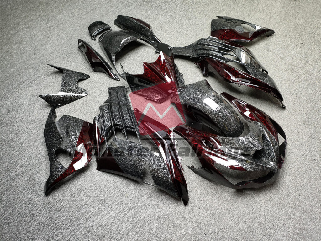 Gloss Black With Red Forged Carbon Fiber Style ABS fairings for Kawasaki ZX14R 2012 - 2024 - premium OEM fit kit by Monster Fairings