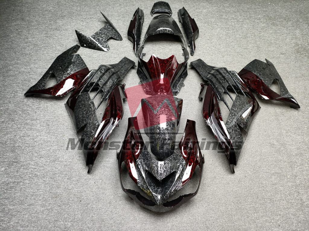 Kawasaki ZX14R 2012 - 2024 Gloss Black With Red Forged Carbon Fiber Style ABS fairings - custom motorcycle bodywork kit by Monster Fairings