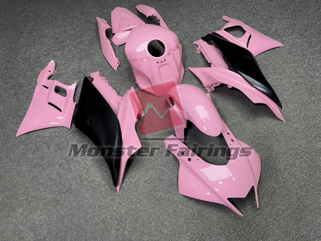 2022 - 2024 Yamaha R3 Gloss Baby Pink & Matte Black fairing set - ABS injection, custom painted by Monster Fairings