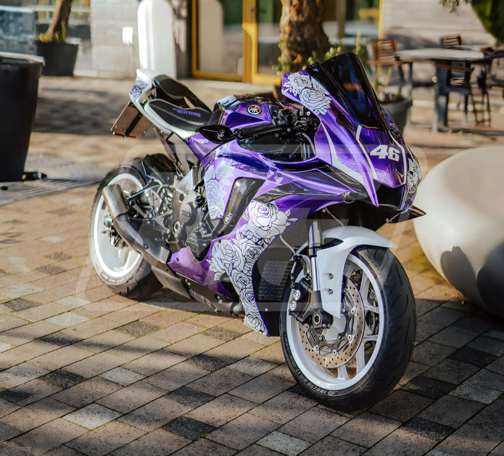 Gloss Purple & White with Roses ABS fairings for Yamaha R1 2020 - 2025 - premium OEM fit kit by Monster Fairings