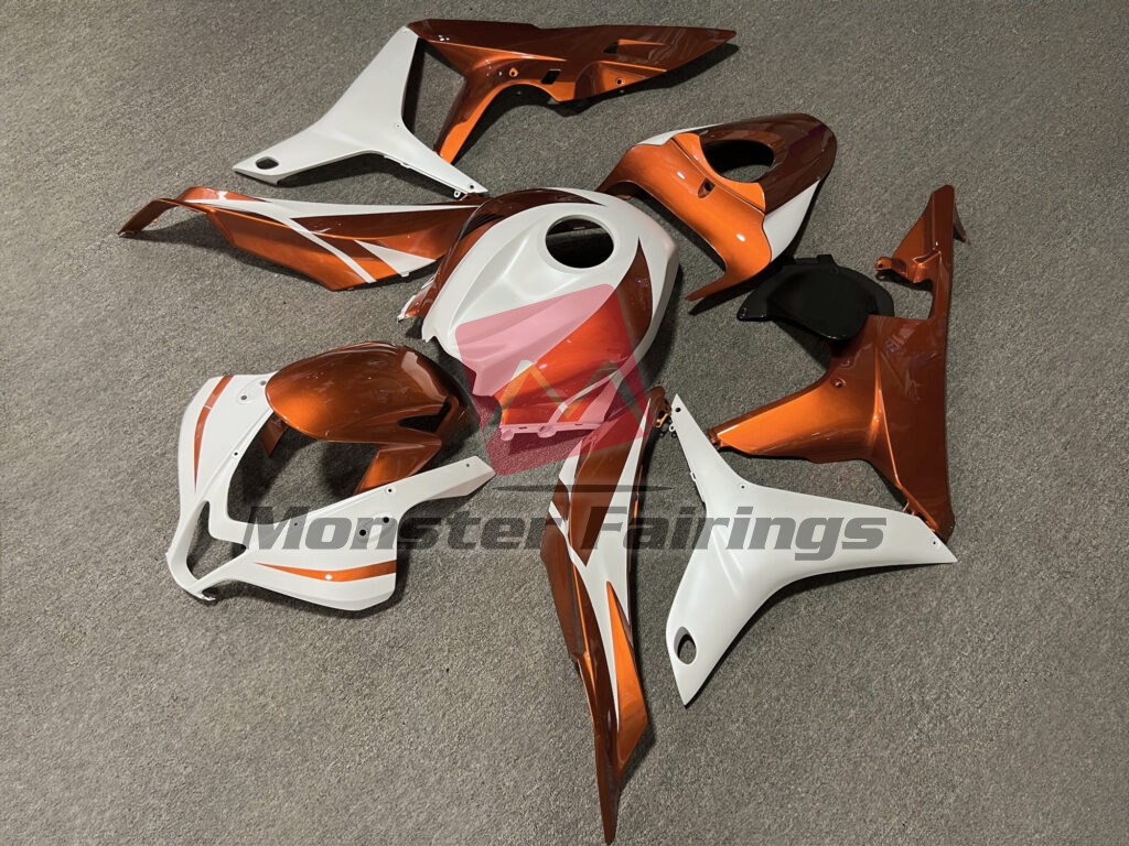 2007 - 2008 Honda CBR600RR Gloss Burnt Orange & Matte Metallic White fairing set - ABS injection, custom painted by Monster Fairings