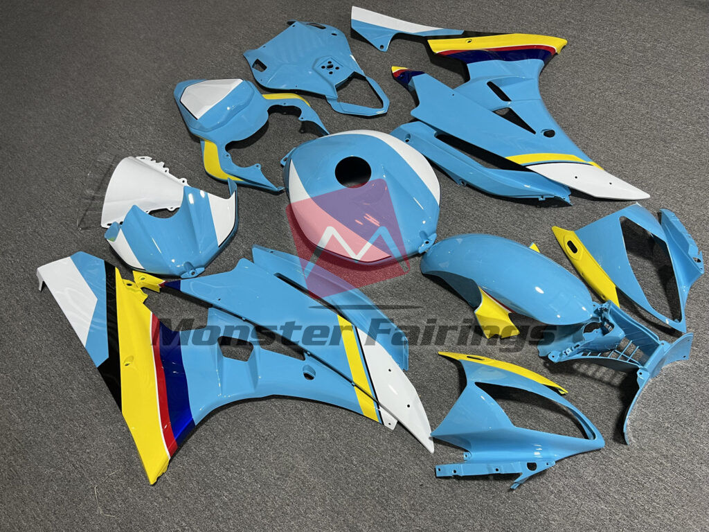 Gloss Light Blue With White & Yellow ABS fairings for Yamaha R6 2006 - 2007 - premium OEM fit kit by Monster Fairings