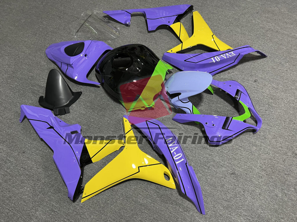 2007 - 2008 Honda CBR600RR Gloss Light Purple & Yellow With Black EVA - 01 fairing set - ABS injection, custom painted by Monster Fairings