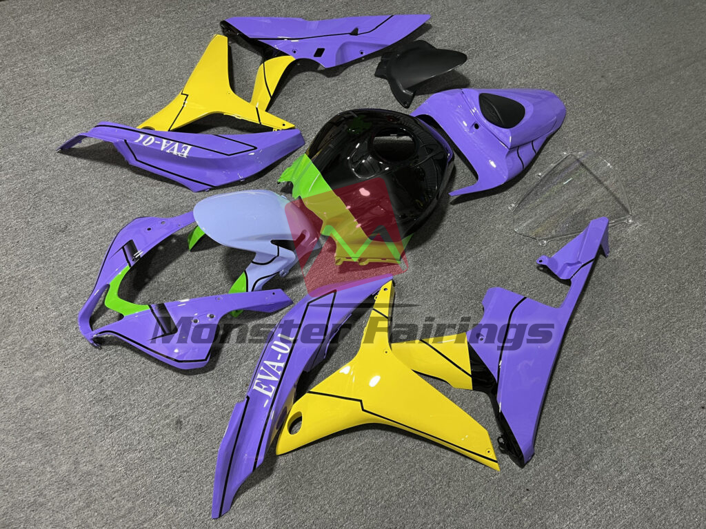 Honda CBR600RR custom ABS fairings 2007 - 2008 in Gloss Light Purple & Yellow With Black EVA - 01 - durable replacement kit, Monster Fairings