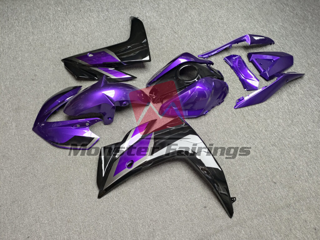 2014 - 2018 Yamaha R3 Gloss Purple With Black & Silver fairing set - ABS injection, custom painted by Monster Fairings