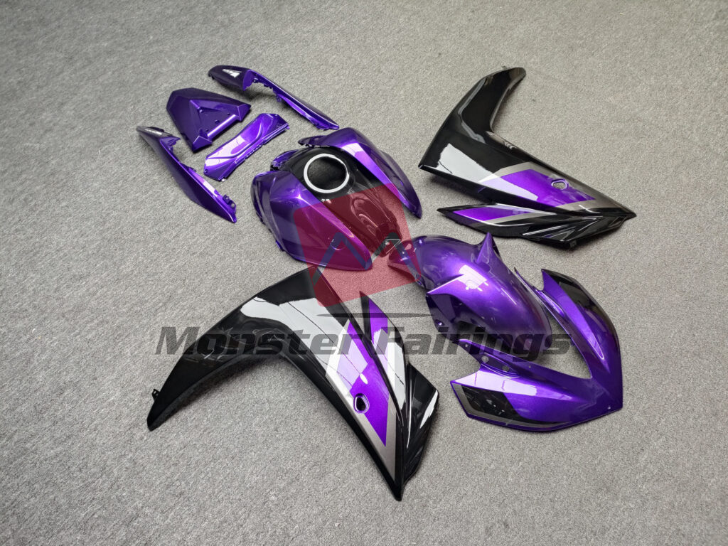 Yamaha R3 custom ABS fairings 2014 - 2018 in Gloss Purple With Black & Silver - durable replacement kit, Monster Fairings