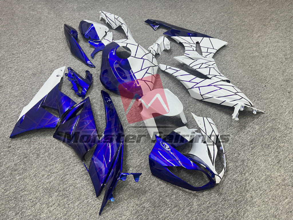 Gloss White & Blue With Purple Line Pattern Split ABS fairings for Kawasaki ZX6R 2009 - 2012 - premium OEM fit kit by Monster Fairings