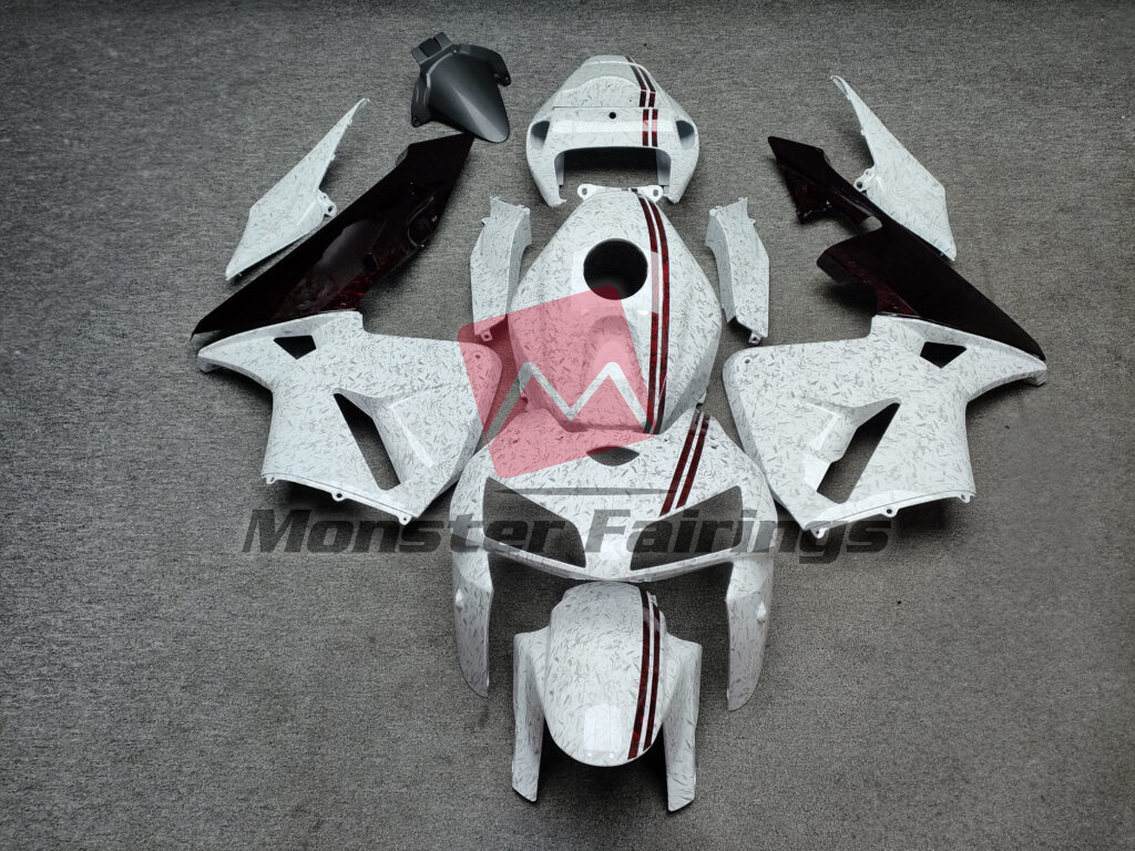 Honda CBR600RR 2005 - 2006 Gloss White & Red Forged Carbon Fiber Style ABS fairings - custom motorcycle bodywork kit by Monster Fairings