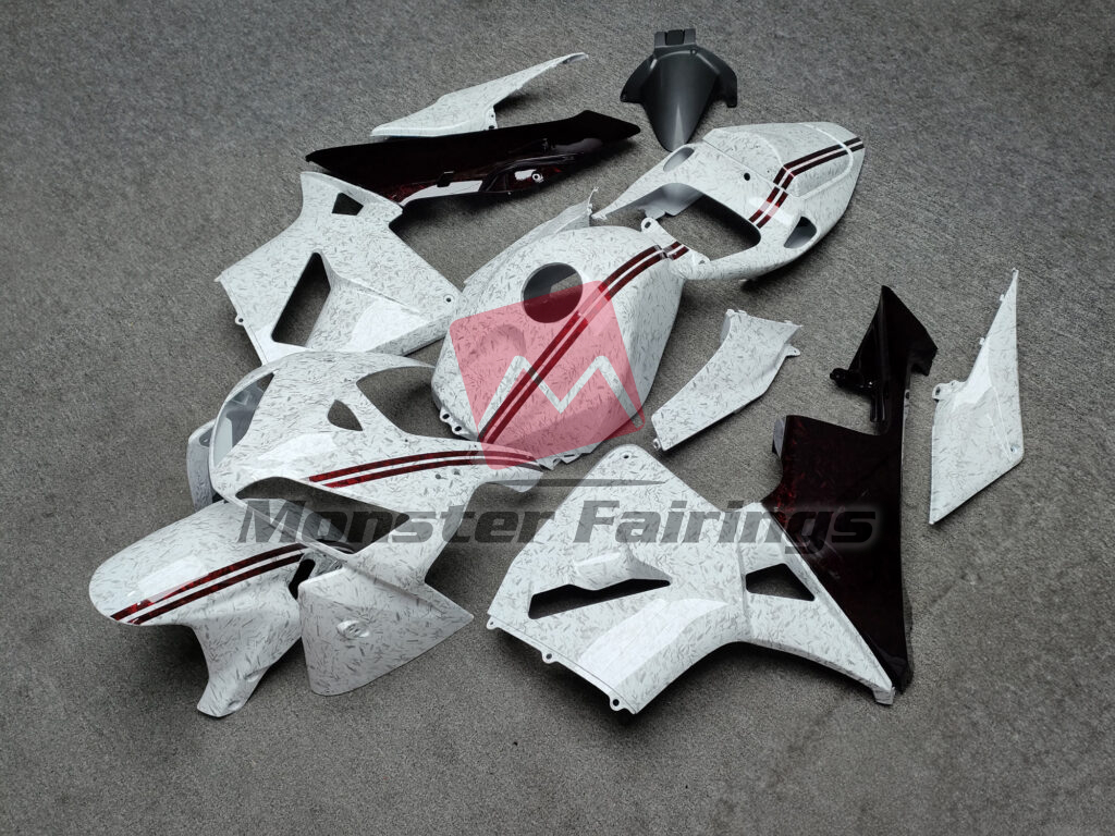 Gloss White & Red Forged Carbon Fiber Style ABS fairings for Honda CBR600RR 2005 - 2006 - premium OEM fit kit by Monster Fairings
