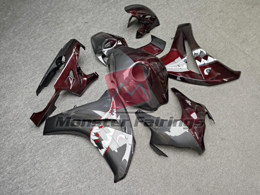 Gloss Black & Red Carbon Fiber Style Shark Split ABS fairings for Honda CBR1000RR 2008 - 2011 - premium OEM fit kit by Monster Fairings