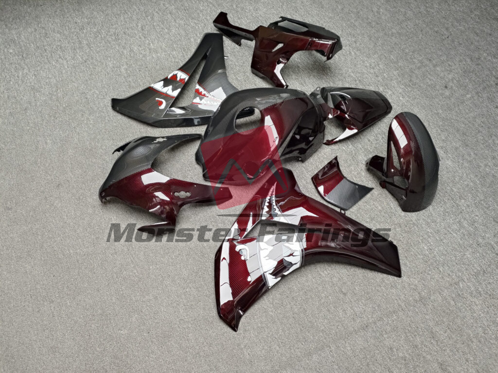 Honda CBR1000RR custom ABS fairings 2008 - 2011 in Gloss Black & Red Carbon Fiber Style Shark Split - durable replacement kit, Monster Fairings