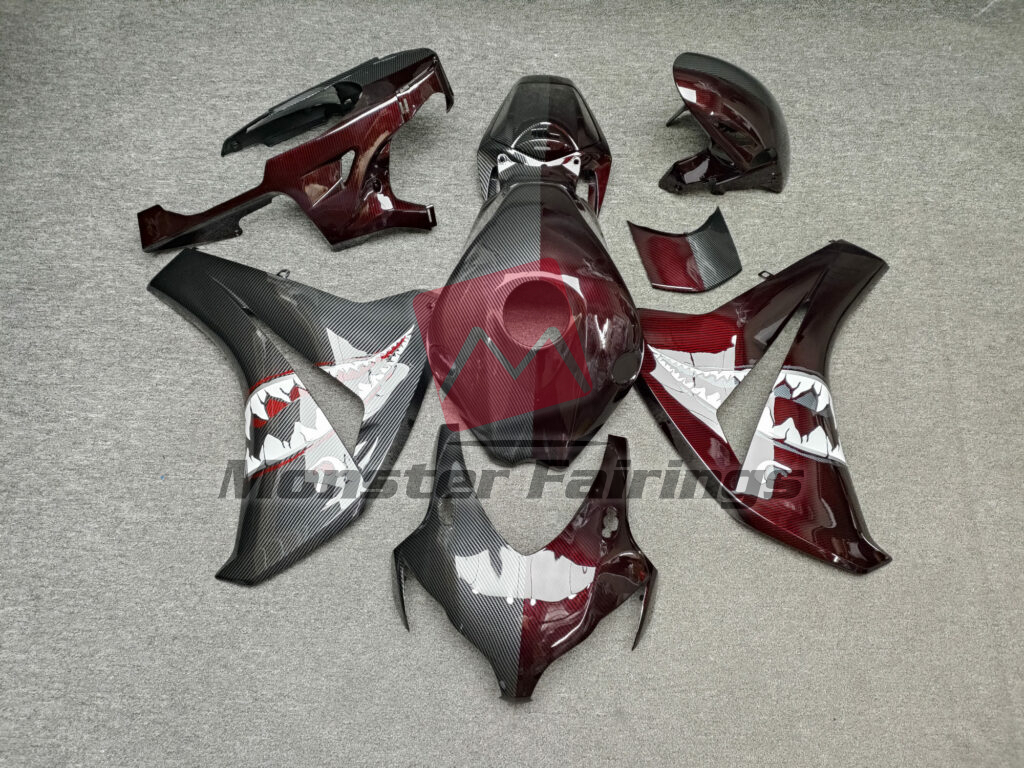 Honda CBR1000RR 2008 - 2011 Gloss Black & Red Carbon Fiber Style Shark Split ABS fairings - custom motorcycle bodywork kit by Monster Fairings