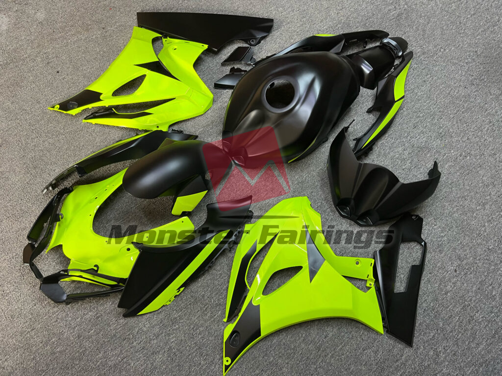 Suzuki GSXR 1000 custom ABS fairings 2017 - 2025 in Matte Black & Gloss High Vis Yellow - durable replacement kit, Monster Fairings