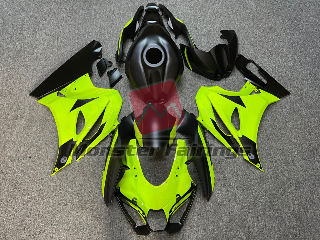 Suzuki GSXR 1000 2017 - 2025 Matte Black & Gloss High Vis Yellow ABS fairings - custom motorcycle bodywork kit by Monster Fairings
