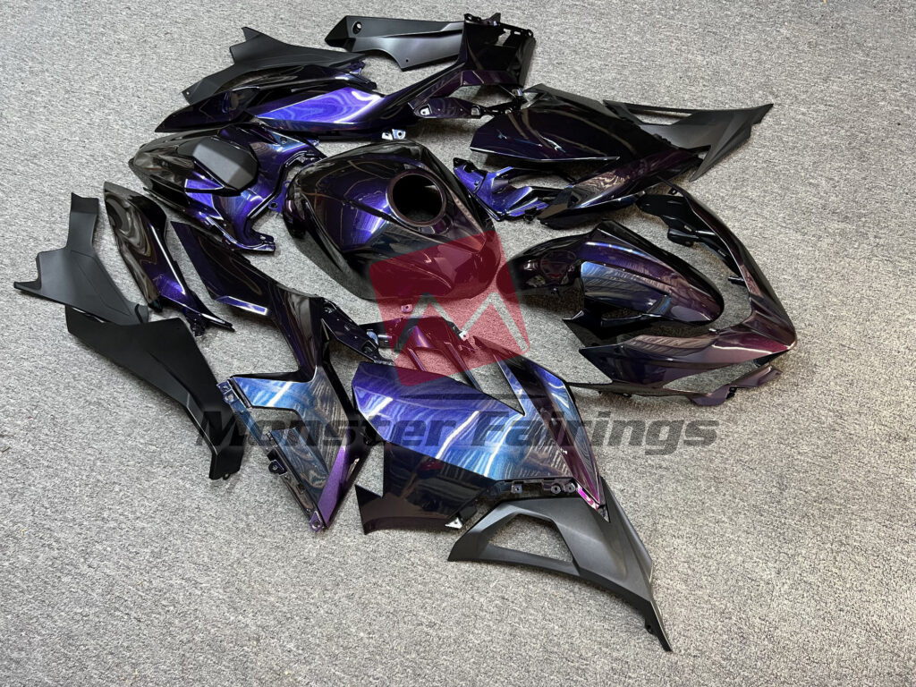 Kawasaki Ninja 400 custom ABS fairings 2018 - 2024 in Gloss Purple Chameleon & Matte Black - durable replacement kit, Monster Fairings