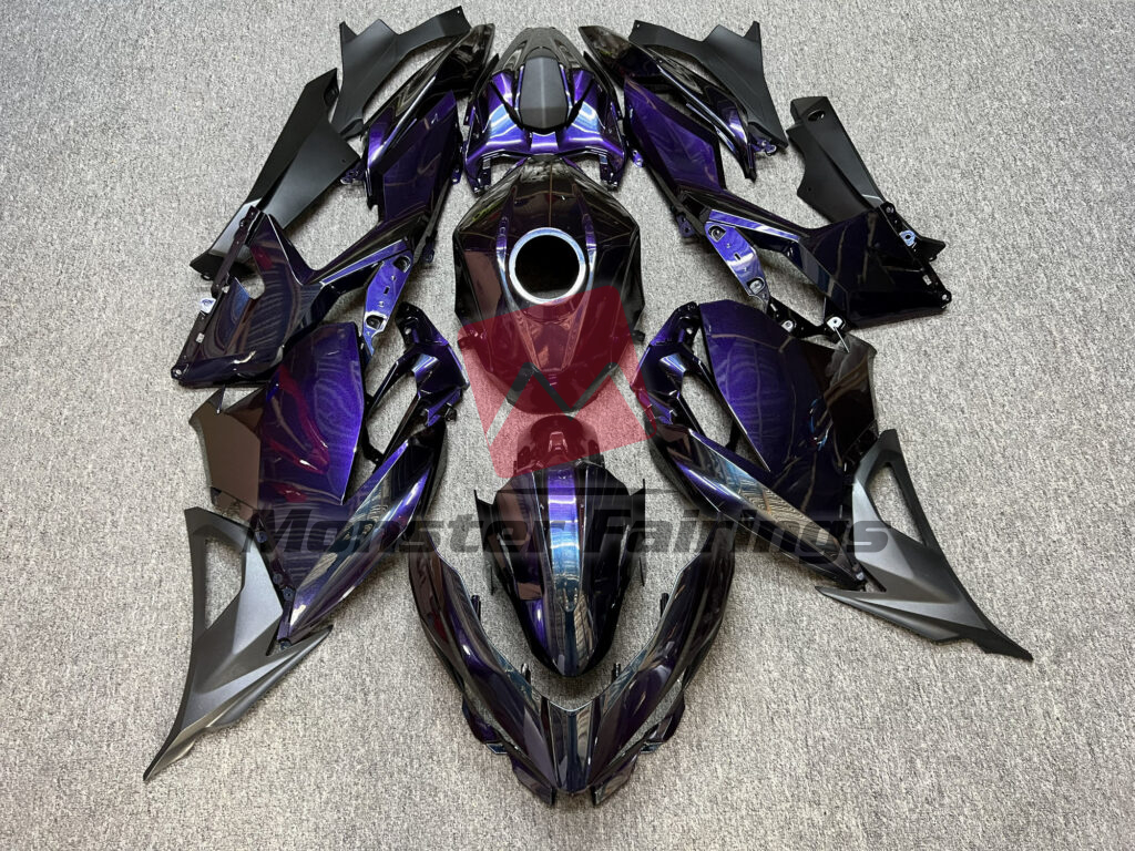 Kawasaki Ninja 400 2018 - 2024 Gloss Purple Chameleon & Matte Black ABS fairings - custom motorcycle bodywork kit by Monster Fairings