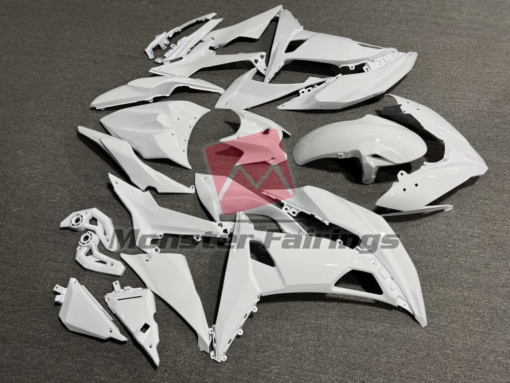 Kawasaki Ninja 650R custom ABS fairings 2017 - 2019 in Gloss White - durable replacement kit, Monster Fairings