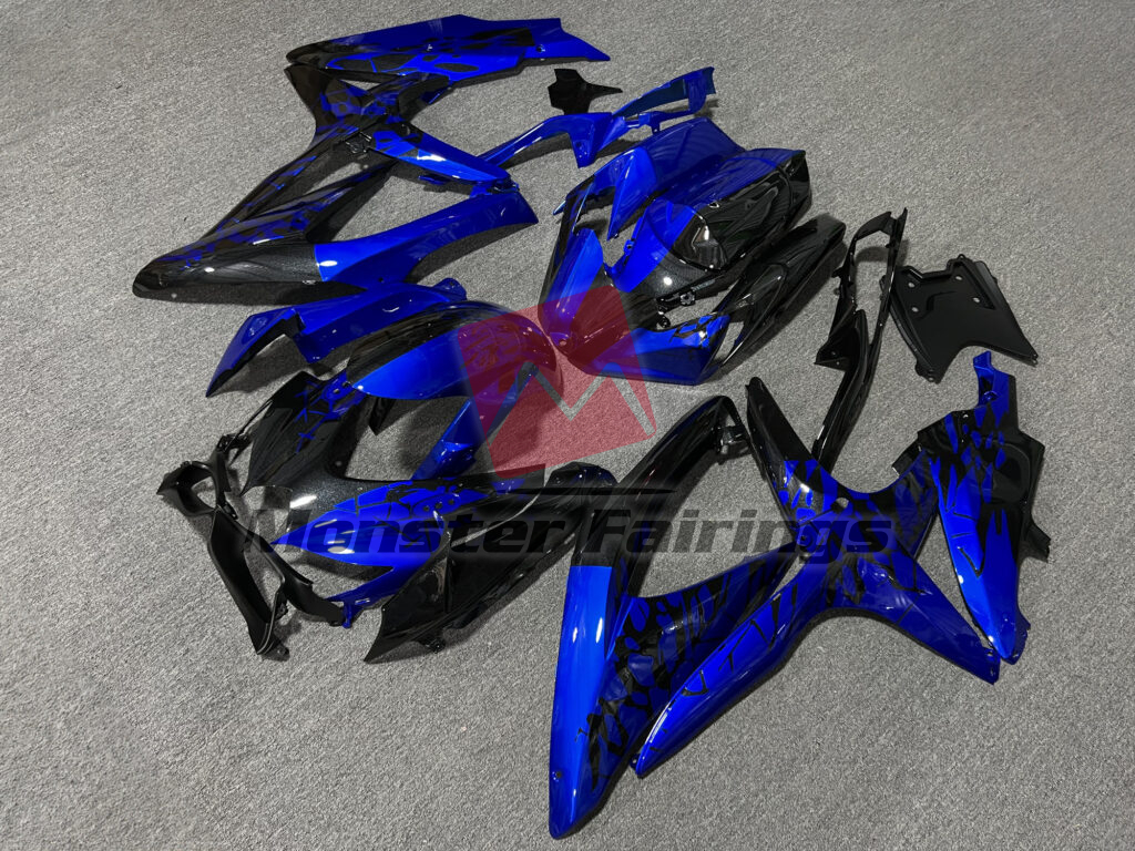 Gloss Black & Candy Blue Shattered Split ABS fairings for Suzuki GSXR 600 - 750 2008 - 2010 - premium OEM fit kit by Monster Fairings