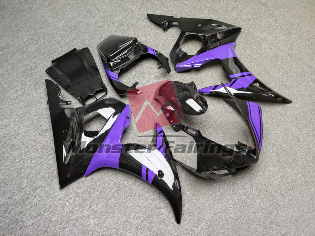 Yamaha R6 custom ABS fairings 2005 in Gloss Black & Purple - durable replacement kit, Monster Fairings