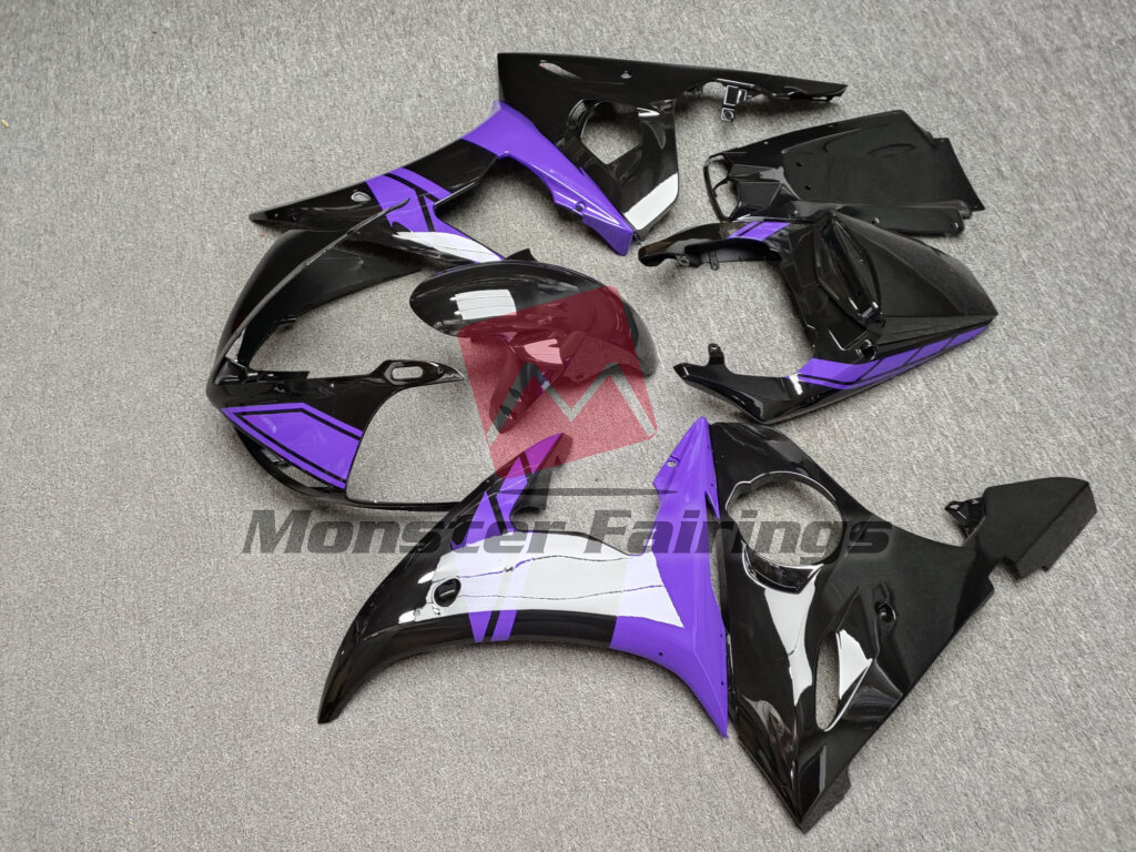 2005 Yamaha R6 Gloss Black & Purple fairing set - ABS injection, custom painted by Monster Fairings