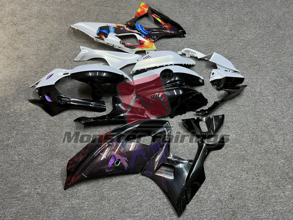 Yamaha R7 2021 - 2025 ABS fairings, Gloss White & Black Metallic Anime Split - high - quality motorcycle kit by Monster Fairings