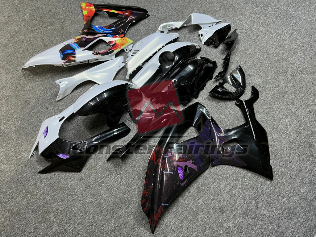 2021 - 2025 Yamaha R7 Gloss White & Black Metallic Anime Split fairing set - ABS injection, custom painted by Monster Fairings