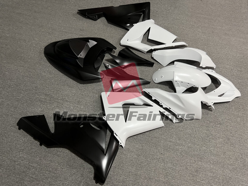 Kawasaki ZX10R custom ABS fairings 2004 - 2005 in Matte White With Black - durable replacement kit, Monster Fairings