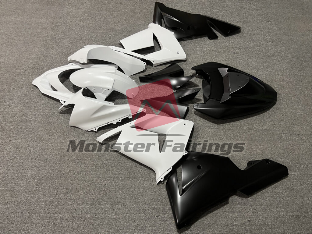 2004 - 2005 Kawasaki ZX10R Matte White With Black fairing set - ABS injection, custom painted by Monster Fairings