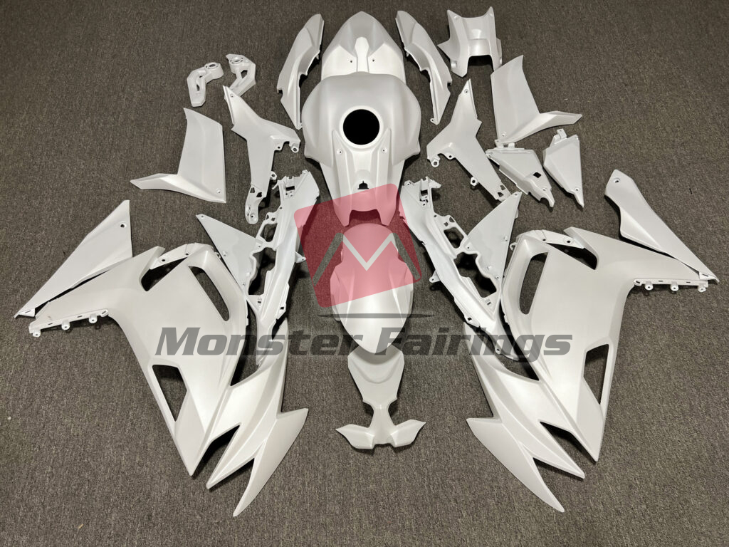 Kawasaki Ninja 650R 2020 - 2025 Matte Metallic White ABS fairings - custom motorcycle bodywork kit by Monster Fairings