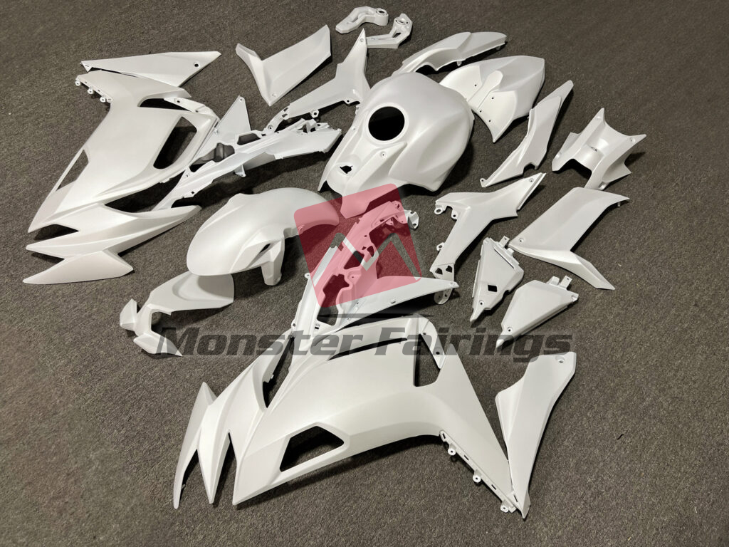 Kawasaki Ninja 650R custom ABS fairings 2020 - 2025 in Matte Metallic White - durable replacement kit, Monster Fairings
