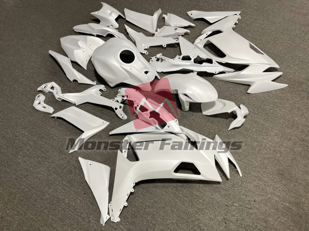 Matte Metallic White ABS fairings for Kawasaki Ninja 650R 2020 - 2025 - premium OEM fit kit by Monster Fairings