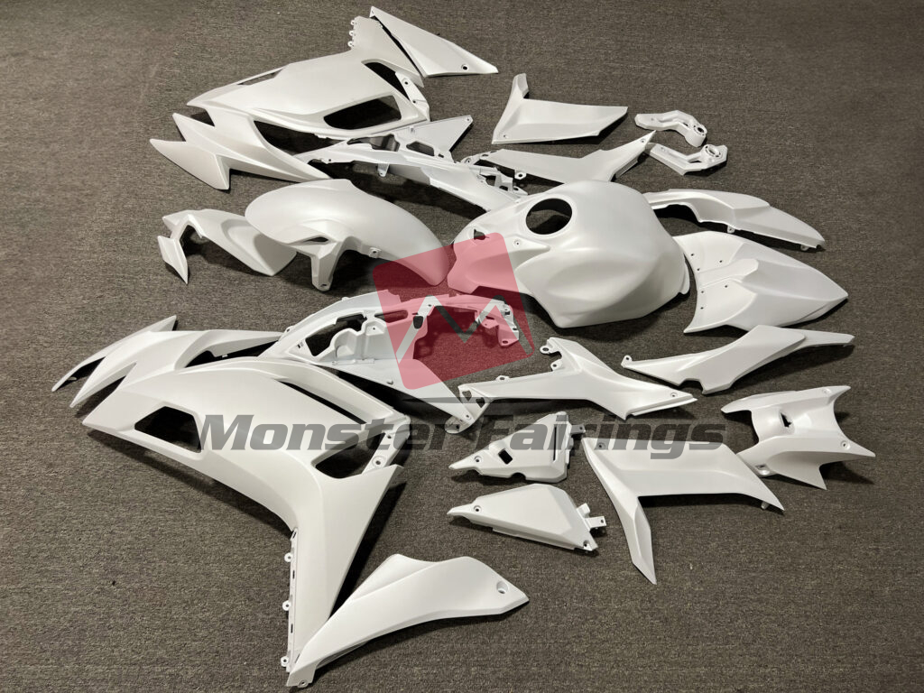 2020 - 2025 Kawasaki Ninja 650R Matte Metallic White fairing set - ABS injection, custom painted by Monster Fairings