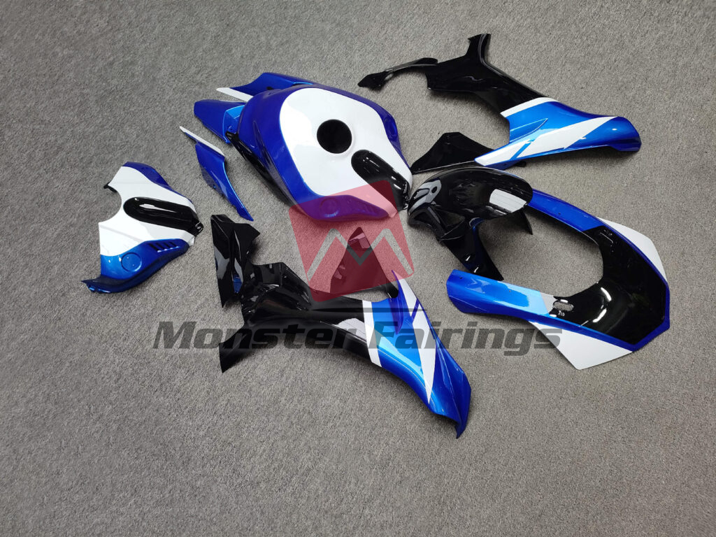 Yamaha R1 custom ABS fairings 2015 - 2019 in Gloss Blue & Black With White - durable replacement kit, Monster Fairings