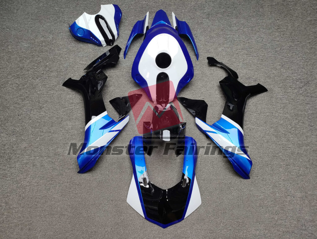 Yamaha R1 2015 - 2019 Gloss Blue & Black With White ABS fairings - custom motorcycle bodywork kit by Monster Fairings