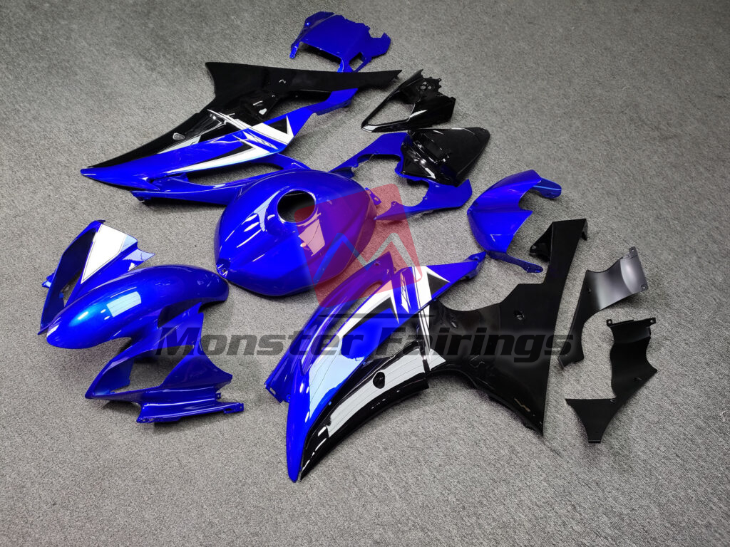 Yamaha R6 custom ABS fairings 2008 - 2016 in Gloss Deep Blue & Black With White - durable replacement kit, Monster Fairings