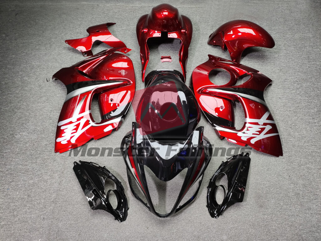 Suzuki GSXR 1300 2008 - 2020 Gloss Bright Red & Black ABS fairings - custom motorcycle bodywork kit by Monster Fairings
