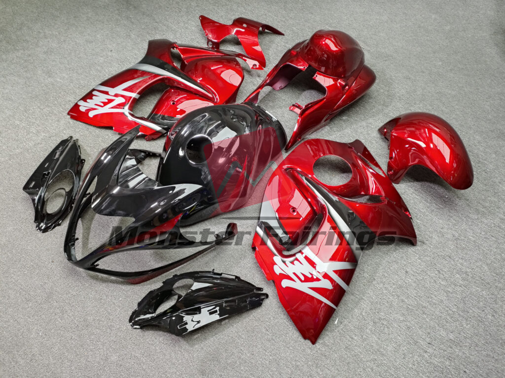 Suzuki GSXR 1300 custom ABS fairings 2008 - 2020 in Gloss Bright Red & Black - durable replacement kit, Monster Fairings