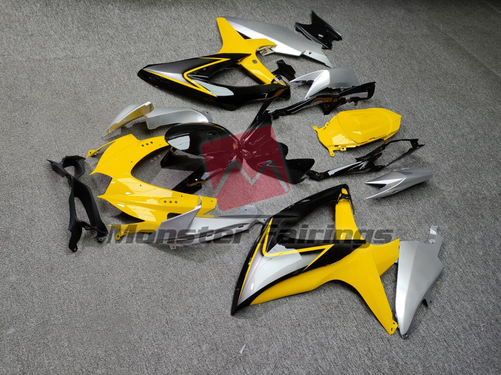 2008 - 2010 Suzuki GSXR 600 - 750 Gloss Yellow & Black With Silver fairing set - ABS injection, custom painted by Monster Fairings