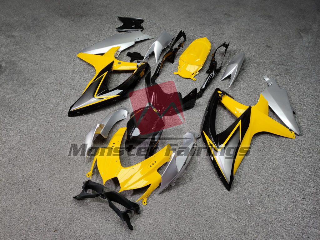 Gloss Yellow & Black With Silver ABS fairings for Suzuki GSXR 600 - 750 2008 - 2010 - premium OEM fit kit by Monster Fairings