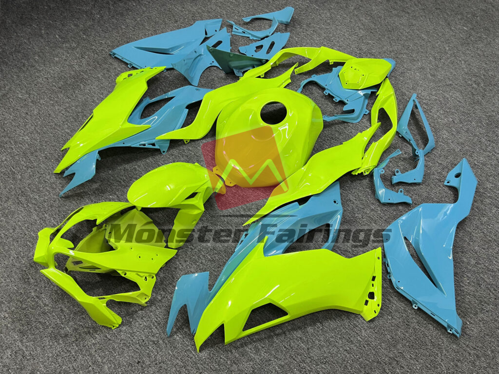 Gloss High Vis Yellow With Aqua ABS fairings for Kawasaki ZX6R 2019 - 2023 - premium OEM fit kit by Monster Fairings